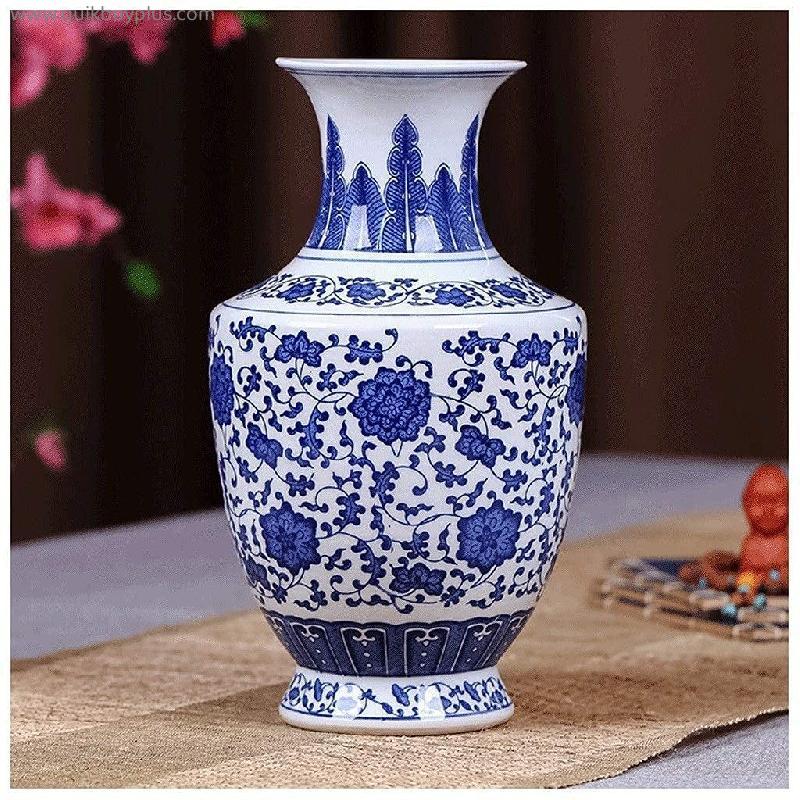 Blue & White Porcelain Vases Vase Ceramic Ancient Blue and White Porcelain Rich Bamboo Living Room TV Cabinet Decoration Chinese Home Office Desktop Decoration Home Decoration Ceramic Flower Vase