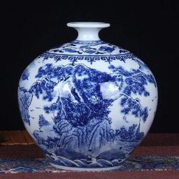 Blue & White Porcelain Vases Vase Handmade Ceramic Collection Ornaments Blue And White Porcelain Hand-painted Landscape Painting Table Art Decoration Handmade Hydroponics Large Size 23 21 6.5cm Home A