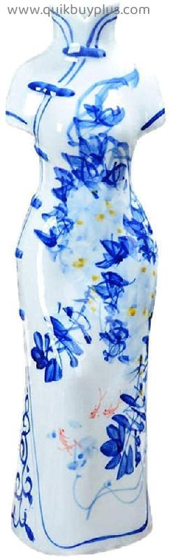 Blue & White Porcelain Vases Vase decoration Vase sculpture Ceramic cheongsam beauty porcelain hand-painted blue and white porcelain complex antique living room Chinese ornaments Ceramic Flower Vase