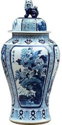 Blue & White Porcelain Vases Vintage Lion with Cover Ceramic Hand-Painted Blue-and-White Porcelain Temple Vase Chinese Style Decorative Crafts Ceramic Flower Vase