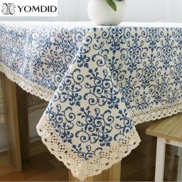 Blue Flower Retro Lace Tablecloth Cotton Table cloth Rectangular Dinning room table Picnic Table cloth