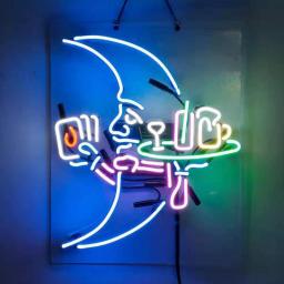 Blue Moon Waiter Neon Signs Handmade Real Glass Tube Beer Neon Bar Signs For Home Bar Pub Party Store Shop Wall Hanging Lights Home Room Garage Recreation Room Art Decor Neon Light 19x15