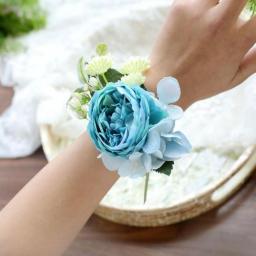 Blue PINK Groom Man Boutonniere Bridal Girl Wrist Corsage Artificial Silk Rose Artificial Flowers Wedding Party Suit Decoration