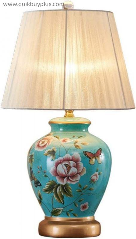 Blue Painted Flowers Patterns Ceramics Table Lamps Nightstand Living Room Desk Lamp Cloth LampshadeChinese Style of Art and Literature