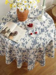 Blue Printing Tablecloth Round Cotton Polyester Cloth For Kitchen Large Table Maps Linen Dining Tablecloths Dia 150cm Home Decor