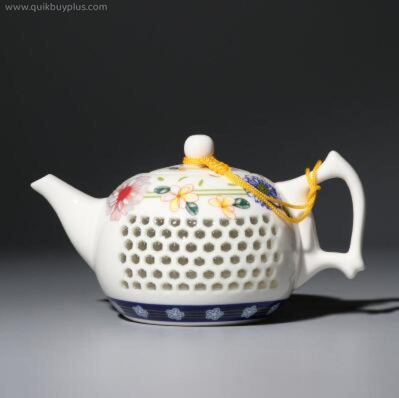 Blue and White Porcelain Teapot Household Handhold Teapot Filter Handmade Exquisite Hollow Tea Set Kungfu Ceramics