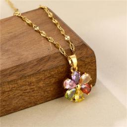 Bohemia Luxury Six Colors Zircon Crystal Flower Short Stainless Steel Women Necklaces No Fade Female Clavicle Chain Neck Jewelry