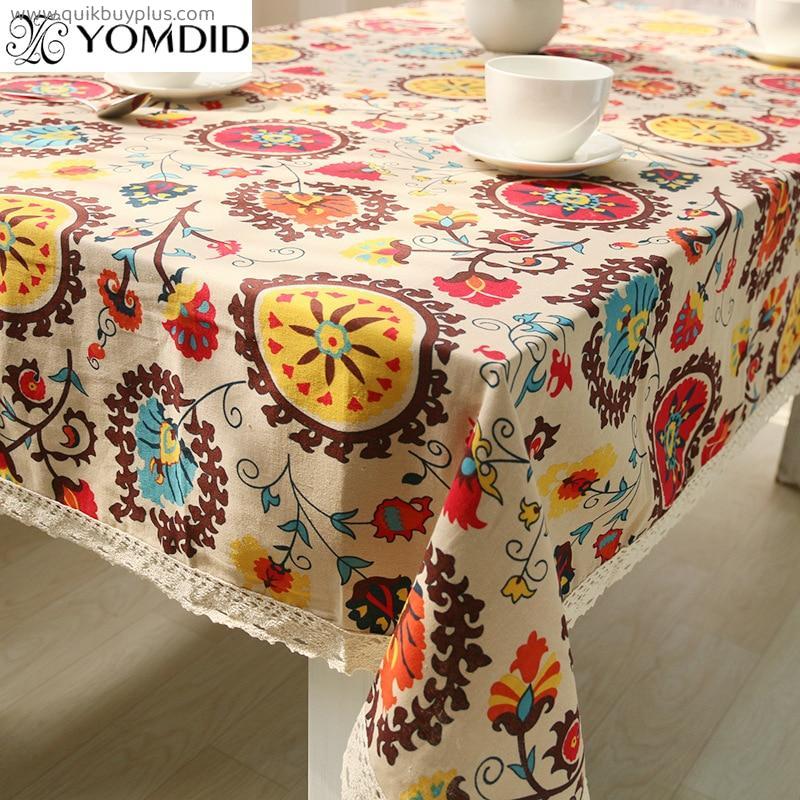Bohemia Style Cotton Linen Tablecloth Sun Flower Table Cloth Tablecloths Table Covers for Wedding Party Home Picnic Mat