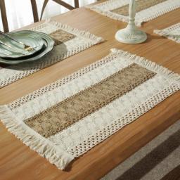 Bohemian Cotton Linen Placemats with Braided Tassel Dining Table Mat Kitchen Pads for Home Party Wedding Decoration Coasters