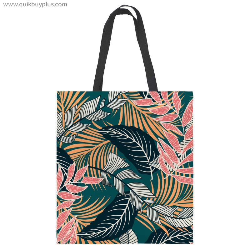Botanical Print Canvas Tote Bag, Reusable Grocery Shopping Bag, Cute School Shoulder Bags Women Kids Student Gifts