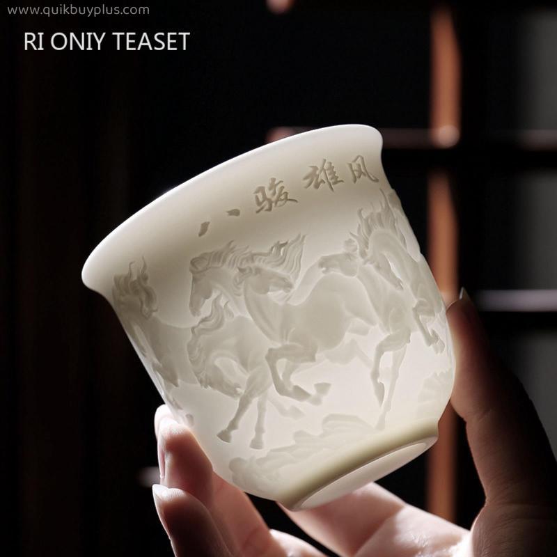 Boutique Ceramic Teacup Meditation Cup Handmade Three-dimensional Relief Tea Bowl Chinese Tea Set Accessories Master Cup