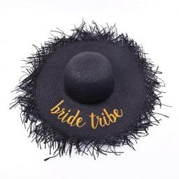Bride Tribe Party Black White Embroidered Letters Straw Hat Burrs Sun Protection Spring Summer Beach Hat Women Cap