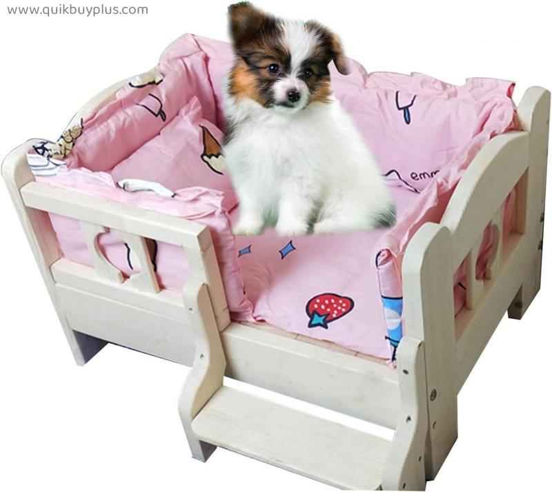 Bseack Wooden Orthopedic Pet Cot with Bedding, Detachable and Moisture-proof Dog Bed Elevated for All Seasons(Size:100 * 65 * 40,Color:Luxury)