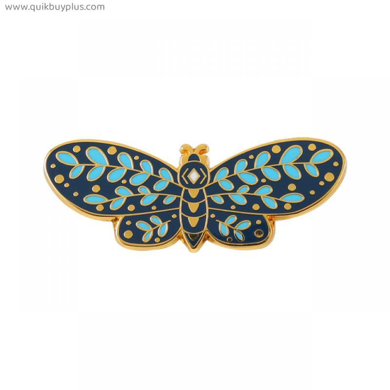 Butterflys Moth Hard Enamel Pins Custom Lily of the Valley Vine Brooches Lapel Badge Black Insect Plant Jewelry Gift for Friends