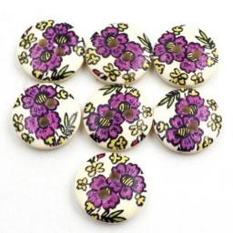 Button 100Pcs Flower Printed Wooden Buttons  Scrapbooking DIY Sewing Buckle Ornament Buttons For Clothing Crafts  Decoration