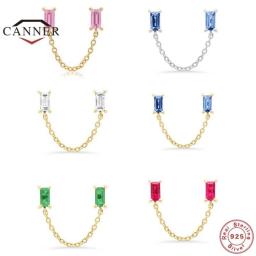 CANNER 1PC 100% 925 Sterling Silver Two Zircons Long Chain Stud Earrings For Women Earings Piercing Earring Jewelry Pendientes