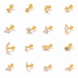 CANNER 925 Sterling Silver Stud Earrings for Women Cubic Zirconia Labret Lip Ring CartilageTragus Piercing Earring Jewelry 1pc