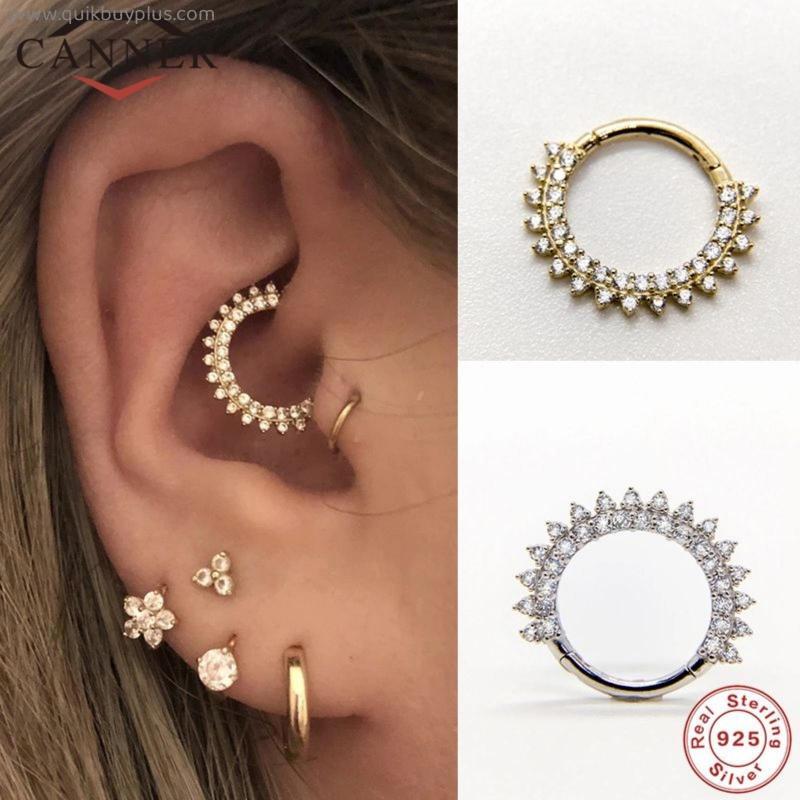 CANNER Luxury Stud Earrings for Women Real 925 Sterling Silver Earings Zircon Round Nose Piercing Cartilage Earrings pendientes