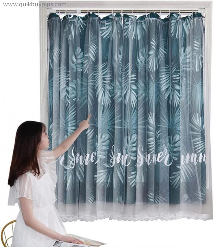 CCCYT Blackout Curtains for Bedroom Thermal Insulated Ring Top with Hollow Out Design Mix Net Voile for Small Window Nursery Girl's Room,W2.0xH2.0 Folio Curtains