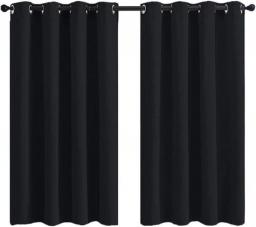 CCCYT Thermal Blackout Curtains for Bedroom, Winter Energy Saving/Summer Sun Blocking/Noise Reducing Window Curtain for Living Room, Set of 2 Eyelets Curtains,Black,W46*72in（1.17 * 1.83M）