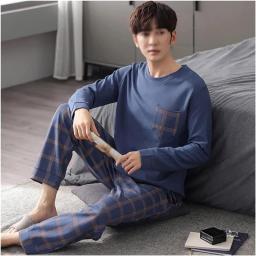 CFSNCM Autumn Winter Cotton Sleepwear Pajamas for Men Loose Long Sleeve Pajama Sets Home Wear Lounge Set (Color : B, Size : M(45-55kg))