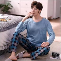 CFSNCM Cotton Men's Pajama Sets Spring Autumn Casual Long Sleeve Sleepwear Pajamas for Men (Color : C, Size : XL(60-75kg))