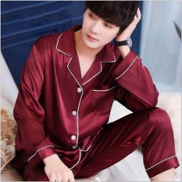 CFSNCM Men's Pajama Set Men Sleepwear Men Style Soft Cozy Satin Nightgown Men Sets (Color : B, Size : L Code)