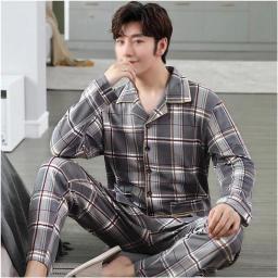 CFSNCM Men Autumn Winter Sleepwear Pajamas Set Casual Striped Male Homewear Home Clothes (Color : B, Size : XXXL(90-105kg))