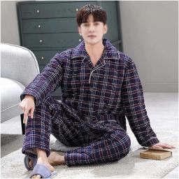 CFSNCM Mens Winter Flannel Pajama Set Super Warm 3-Layer Thick Man Casual Pijama Sets Plaid Sleepwear (Color : A, Size : XL(65-75kg))