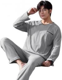 CFSNCM Plus Size Men Pajamas Set Cotton Sleepwear Night Suit Casual Long Sleeve Male Pyjamas Homewear (Color : A, Size : XXL Code)
