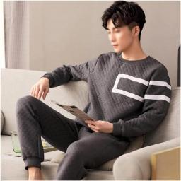 CFSNCM Winter Thick Warm Pajama Sets for Men Long Sleeve Suit Loungewear Homewear Home Clothes (Color : A, Size : XXL Code)