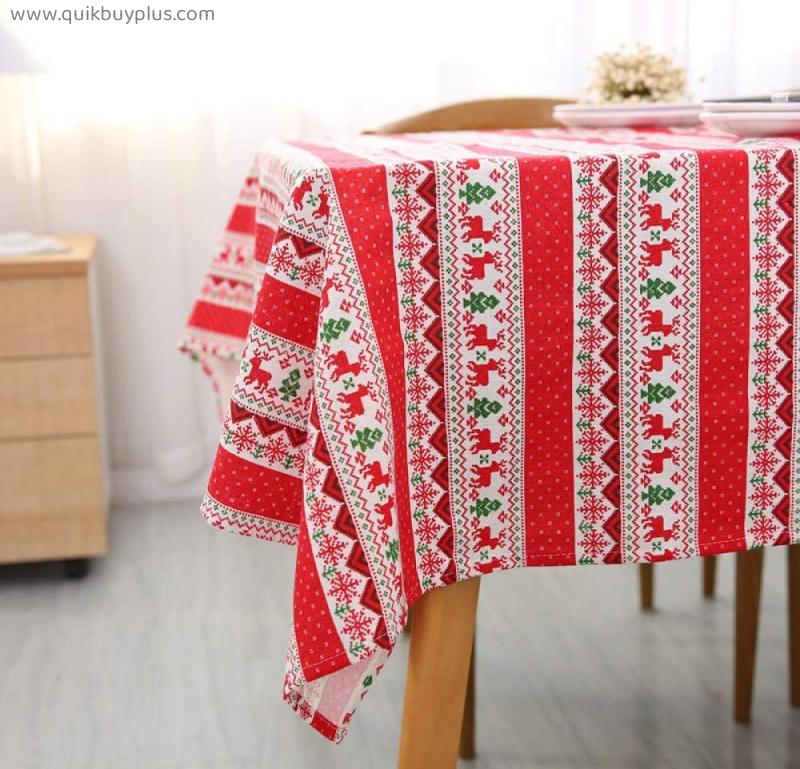 CFWL Hotel Tablecloth Striped Cotton with Deer Christmas Plastic Tablecloths Kitchen Round American Placemats 140 * 200CM red