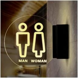 CHUANGRUN Restroom Unisex Sign, Male Female Boy Girl Toilet LED Sign, Acrylic USB Rechargeable Toilet Sign, Bathroom Sign Decor, Restroom Signs For Business