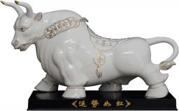 COLiJOL Feng Shui Ornaments Ceramic Bull Animal Statues ，Zodiac Ox Home DecorationStatue Of Wealth And Fortune Creative Figurine Sculptures