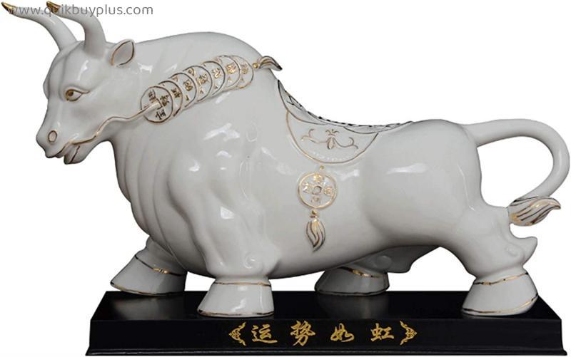 COLiJOL Feng Shui Ornaments Ceramic Bull Animal Statues ，Zodiac Ox Home DecorationStatue of Wealth and Fortune Creative Figurine Sculptures