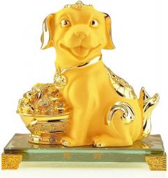 COLiJOL Feng Shui Ornaments Chinese Zodiac Golden Resin Collectible Figurines Decoration Dog Statue Home Decoration Collectibles Wealth Prosperity Statue Decor