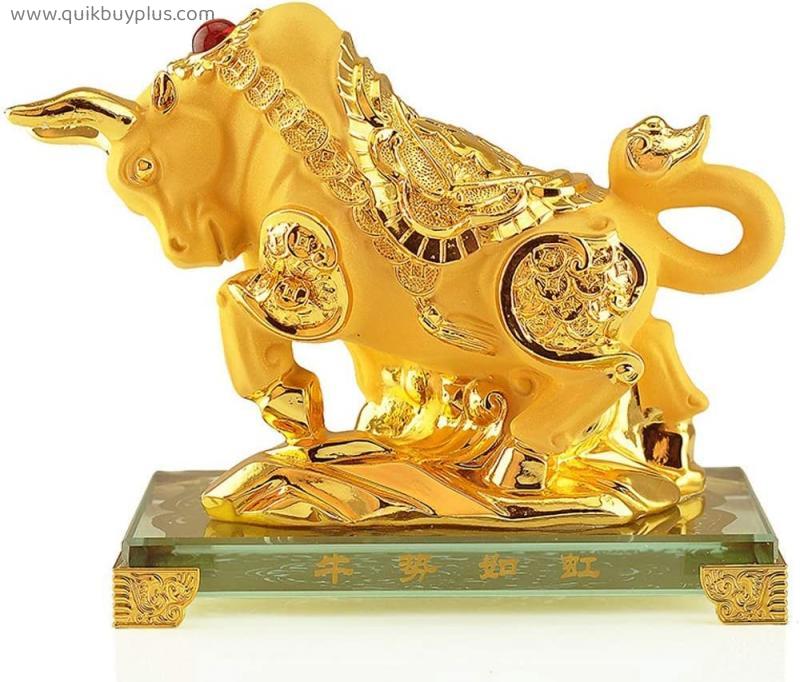 COLiJOL Feng Shui Ornaments Chinese Zodiac OX Year Golden Resin Collectible Figurines Decoration for LuckWealth Perfect for Your Home or Office-Decor Decor