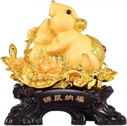 COLiJOL Feng Shui Ornaments Chinese Zodiac Rat/Mouse Year Golden Resin Collectible Figurines Decoration for LuckWealth Perfect for Your Home Or Office Two Size,L