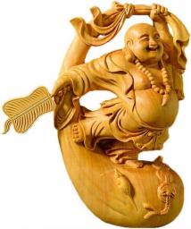 COLiJOL Feng Shui Ornaments Handmade Wood Dancing Laughing Buddha Statues Decoration Home Office Decor Wealth Good Luck Prosperity Collectible Figurines