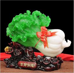 COLiJOL Feng Shui Ornaments Jade Cabbage Decoration Living Room Office Lucky Decoration-Home Decoration Attract Wealth and Good Luck,Decor Resin Collectible Figurines Decor
