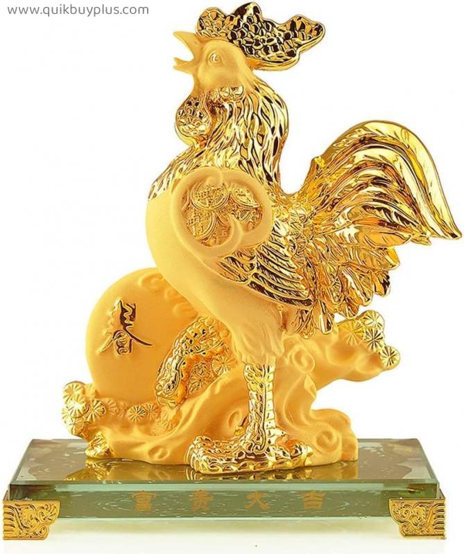 COLiJOL Feng Shui Ornaments Statues Rooster Statue Chinese Zodiac Rooster Golden Resin Collectible Figurines Home Decoration Attract Wealth and Good Luck Decor