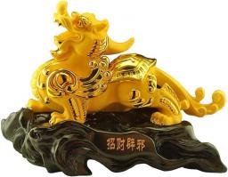 COLiJOL Feng Shui Ornaments Table Decor Statue Golden Resin Collectible Figurines Decoration for LuckWealth Perfect for Your Home Or Office Geomantic Ornament Decor