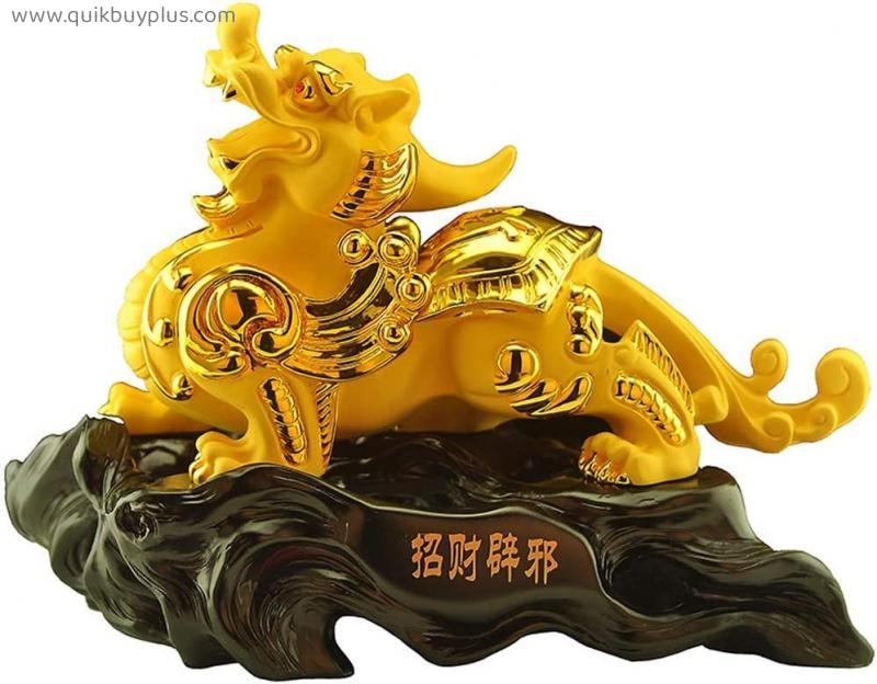 COLiJOL Feng Shui Ornaments Table Decor Statue Golden Resin Collectible Figurines Decoration for LuckWealth Perfect for Your Home Or Office Geomantic Ornament Decor