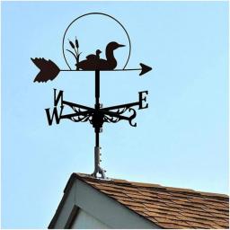 CRADZZA Stainless Steel Farm Home Wind Vane, Cute Duck Family Shaped Weather Vane, Wind Direction Indicator Anti-UV, Yard Roofs Measuring Tools (Color : Black)