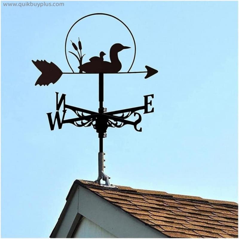 CRADZZA Stainless Steel Farm Home Wind Vane, Cute Duck Family Shaped Weather Vane, Wind Direction Indicator Anti-UV, Yard Roofs Measuring Tools (Color : Black)