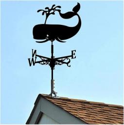 CRADZZA Whale Farmhouse Weather Vane, Roof Mount Rod Weathervane, Wind Direction Indicator, Outdoor Metal Bracket Wind Vane, Professionnel Measuring Tool For Garden Yard (Color : Black)