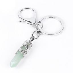 CSJA Natural Gem Stone Keychains Hexagonal Prism Point Pendant Lapis Lazuli White Crystal Opal For DIY Car Key Rings Chains E824