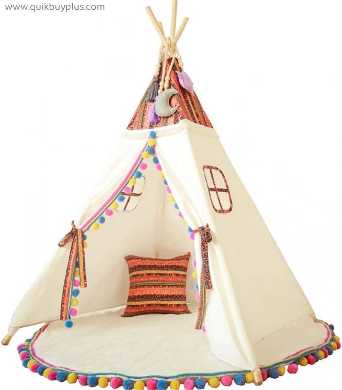 CSQ-outdoor ChangSQ-123ing Children's Tent, Four Corners Stable Tent Decorative Tent for Family Photography Decoration Props/Color Pattern - Color Hair Balls Children's Play House