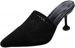 CYBLING Female Mule Sandal Ease-Going Knitted Slip-On Pointed Toe Kitten Heels Backless Walking Womens Loafers Slides