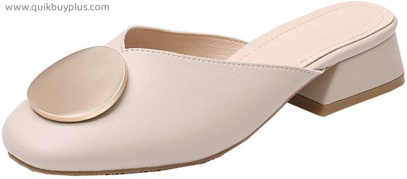 CYBLING Woman Closed Square Toe Mules Sandal Casual Slip-on Mid Heeled Backless Outdoor Walking Mary Jane Shoe